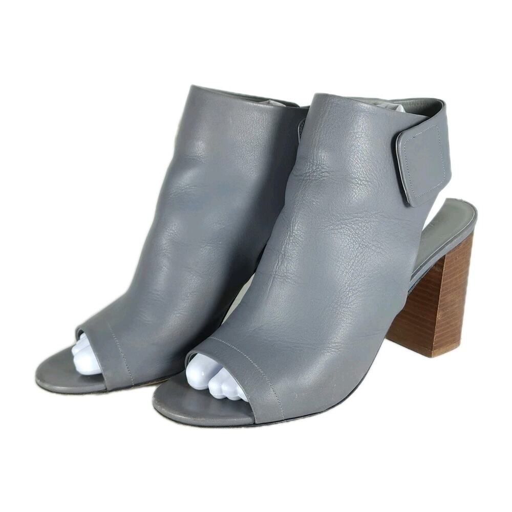Vince Women's Faye US8,5M Gray Leather Cut-out Open Toe Ankle Strap Booties